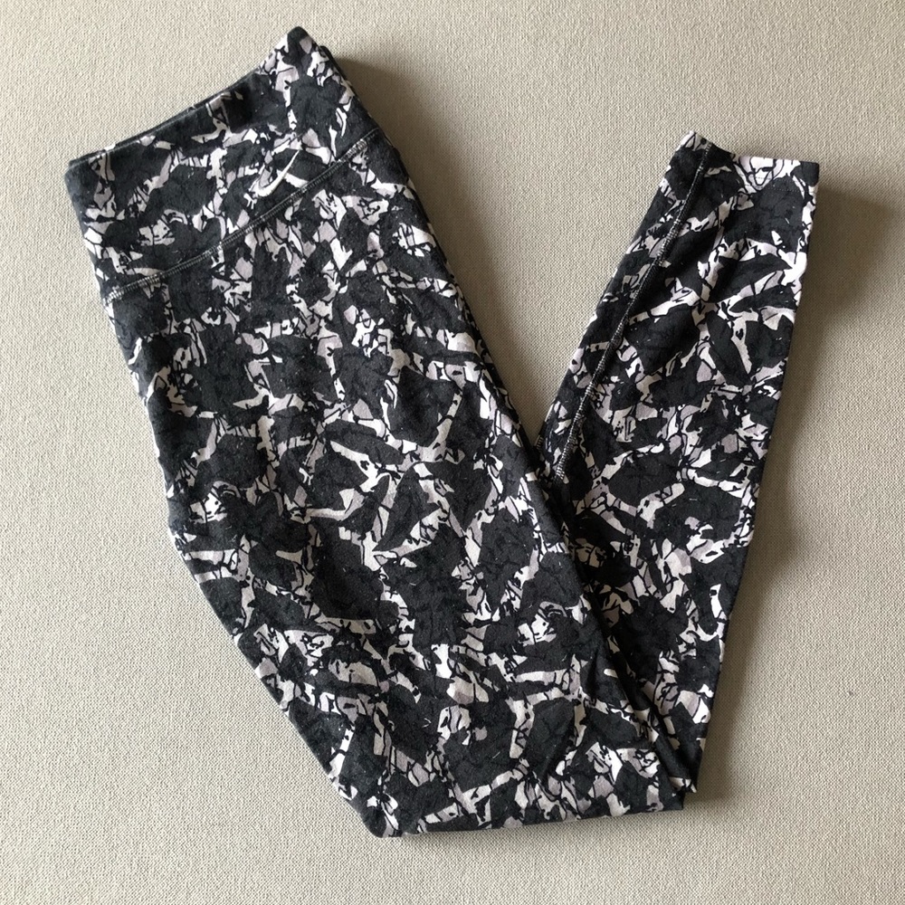 Black White and Gray Patterned Nike Dri Fit Cotton Leggings